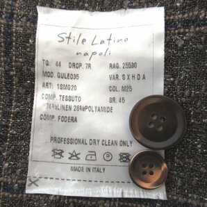 美品 Stile Latino スティレラティーノ チェック柄 リネン 3B シングル テーラードジャケット 44サイズ ダークブラウン系の画像5