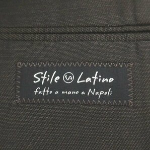 美品 Stile Latino スティレラティーノ チェック柄 リネン 3B シングル テーラードジャケット 44サイズ ダークブラウン系の画像6
