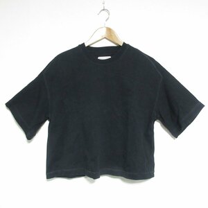 美品 BOTTEGA VENETA ボッテガヴェネタ 2022年モデル ロゴ刺繍 クルーネック 半袖 クロップド Tシャツ カットソー S ブラック ◆