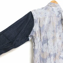 美品 COMME des GARCONS SHIRT コムデギャルソンシャツ 袖切替 チェック カモフラ×デニム 七分袖 シャツ S20023 XS ネイビー×ホワイト_画像4