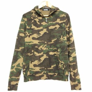 新品同様 HYSTERIC GLAMOUR ヒステリックグラマー アンゴラブレンド 迷彩柄 カモフラ ジップアップ ニット パーカー M ブラウンカーキ