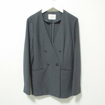 美品 green label relaxing グリーンレーベルリラクシング ユナイテッドアローズ ダブルブレスト ノーカラージャケット 38 グレー ◆_画像1