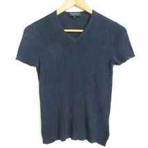 美品 GUCCI グッチ 1998年製 トムフォード期 シルク100％ Vネック 半袖 Tシャツ カットソー S ネイビー_画像1