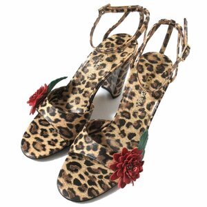  beautiful goods DOLCE&GABBANA Dolce & Gabbana Leopard pattern flower motif ankle strap sandals 34.5 22cm corresponding beige group 
