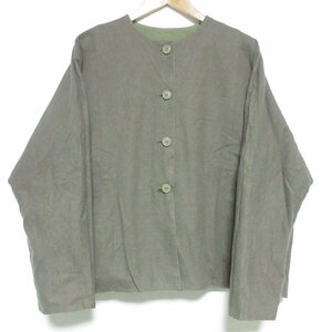 美品 Veritecoeur ヴェリテクール Twill Reversible Jacket ノーカラー リバーシブルジャケット オーバーサイズ ブラウン系×グリーン ◆