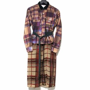 美品 Sacai サカイ チェック柄 ミモレ丈 ロング丈 ベルテッド ドッキング シャツワンピース 18-03937 1サイズ マルチカラー