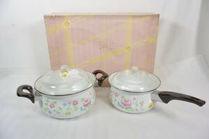 [C2133] Showa Retro .. horn low sun ko- wear - Queen rose QR-450 two-handled pot single-handled pot set 