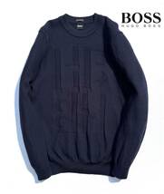 最高級【名作】HUGO BOSS ヒューゴボス クルーネックニット L メンズ【ロゴデザイン】ウール Modesto _HB 送料520円 美シルエット 国内正規_画像1