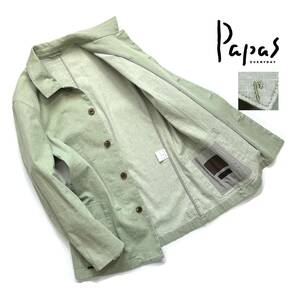 美品【定価7万超】Papas パパス カバーオール ジャケット 46(S) メンズ リネン コットン Pロゴ刺繍【上品な大人の一着】日本製 綿 麻 春夏