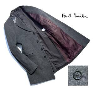 美品【定価10万】Paul Smith ポールスミス カシミヤ混 チェスターコート L メンズ 襟レザー 羊革【着心地抜群の一着】美シルエット ウール