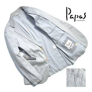 美品【定価9万超】Papas パパス リネン テーラードジャケット L(50) メンズ コットン【Pロゴ刺繍】シロクマ柄 ライトグレー 春夏 日本製