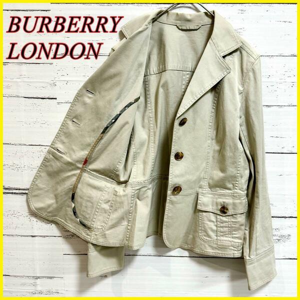 【美品】BURBERRY LONDON バーバリーロンドン テーラードジャケット ブルゾン ジャケット ノバチェック 40 L ベージュ レディース メンズ