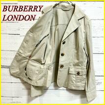 【美品】BURBERRY LONDON バーバリーロンドン テーラードジャケット ブルゾン ジャケット ノバチェック 40 L ベージュ レディース メンズ_画像1