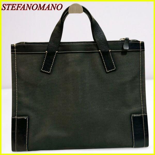 【美品】STEFANOMANO ステファノマーノ ビジネスバッグ トートバッグ ブリーフケース キャンバス ダークグレー A4 メンズ 通勤 ビジネス