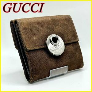 GUCCI グッチ 3つ折り財布 三つ折り財布 キャンバス ブラウン キャメル シルバー金具 GG柄 総柄 レディース メンズ ユニセックス