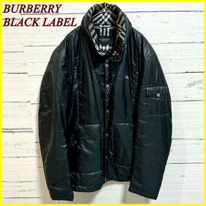 【美品】BURBERRY BLACK LABEL バーバリー ブラックレーベル 中綿ジャケット ブルゾン ダウンジャケット ノバチェック フード ブラック L