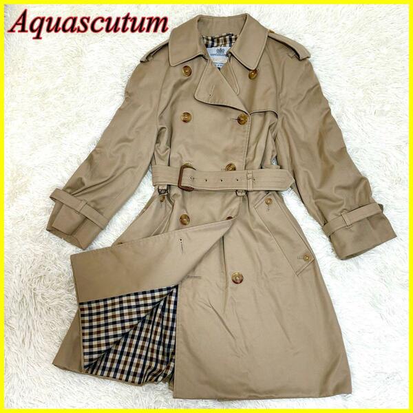 【極美品】Aquascutum アクアスキュータム Aqua5 クラブチェック トレンチコートスプリングコート ベルト付き ベージュ S〜M レディース