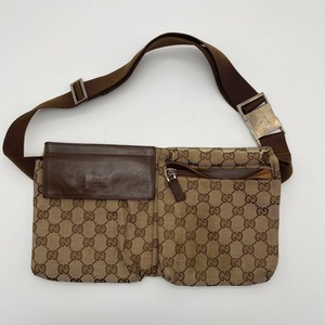 【1円～】GUCCI グッチ GGキャンバス ウエストポーチ ベージュ×ブラウン ボディバッグ 28566 