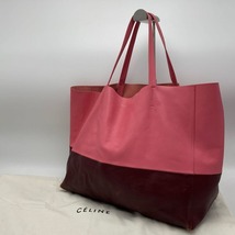 【1円～】CELINE セリーヌ ホリゾンタル カバ レザー トートバッグ ピンク×ブラウン 保存袋付_画像1