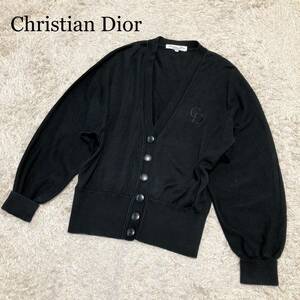  Christian Dior black cardigan Logo embroidery po one sleeve Vintage 
