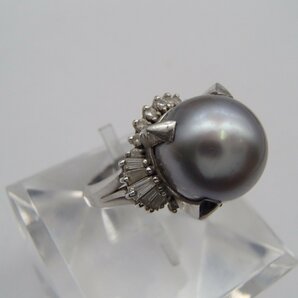 ◎黒蝶パール リング / PT900 D0.57ct 約13.3g 丸玉12.2㎜ /ダイヤ 真珠 アクセサリー 黒真珠 パール◎RJの画像2