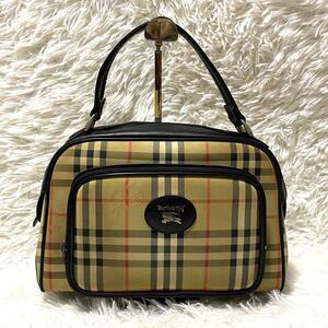 H22-1200 美品 Burberry バーバリー ノバチェック シャドーホース キャンバス×レザー ハンドバック ミニボストン トートバッグ ベージュ系