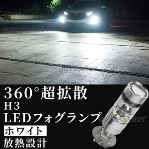 LED フォグランプ ホワイト H3 100W ハイパワー 2個 12v 24v フォグライト 送料無料 初期保証