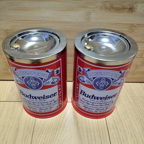 ▼ Budweiser≪缶　2個≫灰皿？　小物入れ　空缶　スチール？　ブリキ？　鉄製？　バドワイザー