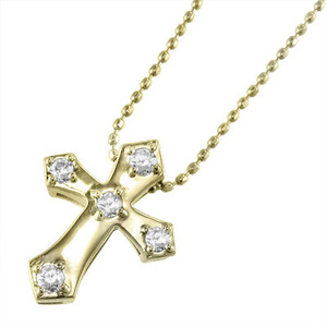 ジュエリー ネックレス k10 クロス デザイン 5ストーン 天然ダイヤモンド 4月誕生石