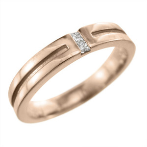 k18ピンクゴールド 平打ちの 指輪 ダイヤモンド 4月誕生石 約3mm幅 プリンセスカット
