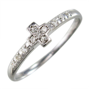 指輪 クロス デザイン ダイアモンド 4月誕生石 k10ホワイトゴールド
