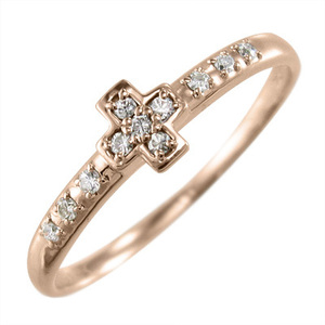 指輪 クロス デザイン ダイアモンド 4月誕生石 k10ピンクゴールド