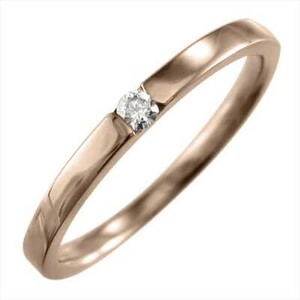 18金ピンクゴールド 平打ち リング 結婚指輪にも 1粒石 4月誕生石 天然ダイヤモンド