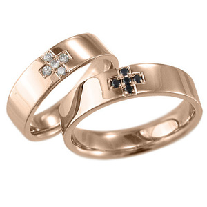 ペア 指輪 婚約 ブライダル にも 5ストーン クロス デザイン ダイヤモンド 4月誕生石 18金ピンクゴールド