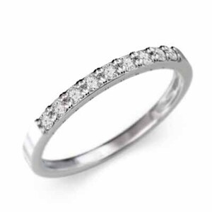 平たい リング ハーフ エタニティ 指輪 細い 指輪 天然ダイヤ 10金ホワイトゴールド 幅約1.7mmリング 細め