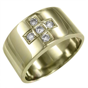 デザイン クロス 5石 ピンキー 小指 リング 婚約 ブライダル にも 天然ダイヤモンド k10イエローゴールド