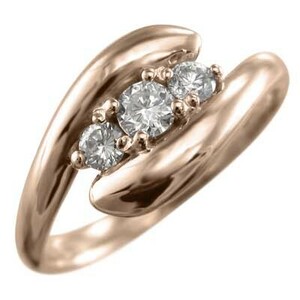 指輪 3ストーン 蛇 スネーク ダイヤモンド 4月誕生石 k10ピンクゴールド