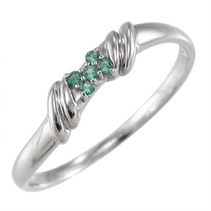  emerald ring five Stone 5 month birthstone k10 white gold 