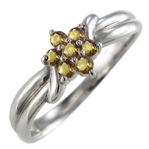 指輪 花 モチーフ (黄水晶)シトリン 18kホワイトゴールド