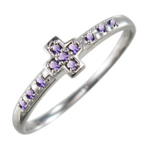 アメシスト(紫水晶) 指輪 クロス デザイン 10kホワイトゴールド 2月誕生石_画像1