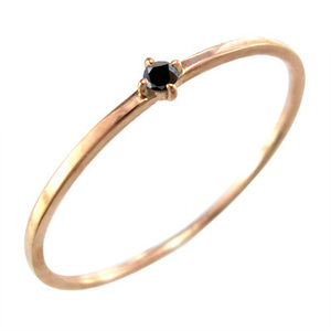 指輪 細い 指輪 1粒 石 ブラックダイヤモンド 4月誕生石 k10ピンクゴールド 幅約1mmリング 極細