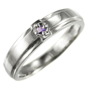 指輪 10kホワイトゴールド デザイン クロス 1粒 石 アメシスト(紫水晶) 2月誕生石