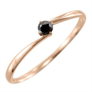 1粒 石 指輪 ブラックダイヤ(黒ダイヤ) k10ピンクゴールド