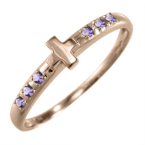 アメシスト(紫水晶) 指輪 クロス デザイン 10金ピンクゴールド 2月誕生石