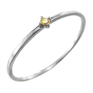 指輪 シトリン(黄水晶) 細い 指輪 一粒 k18ホワイトゴールド 11月誕生石 幅約1mmリング 極細
