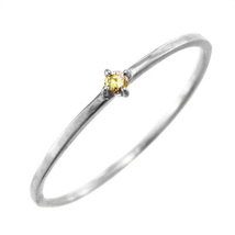 指輪 シトリン(黄水晶) 細い 指輪 一粒 k18ホワイトゴールド 11月誕生石 幅約1mmリング 極細_画像3