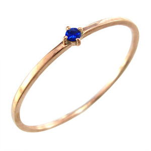 細い 指輪 一粒 指輪 サファイヤ 18金ピンクゴールド 幅約1mmリング 極細