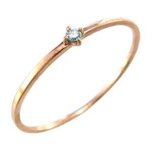 アクアマリン 指輪 細い 指輪 一粒 3月の誕生石 k18ピンクゴールド 幅約1mmリング 極細