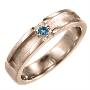  pink gold k18 ring one bead stone blue topaz ( blue ) 11 month. birthstone Cross 