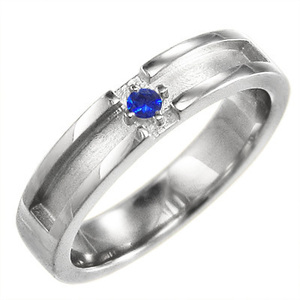 小指 指輪 サファイア(青) クロス デザイン 一粒 白金（プラチナ）900 9月の誕生石
